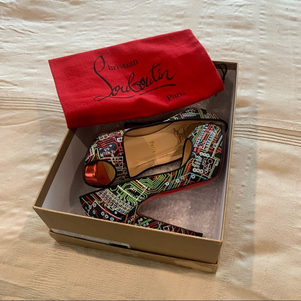 Christian Louboutin Multicolor Circuit Board Peep-Toe Pumps - Picture 8 of 8